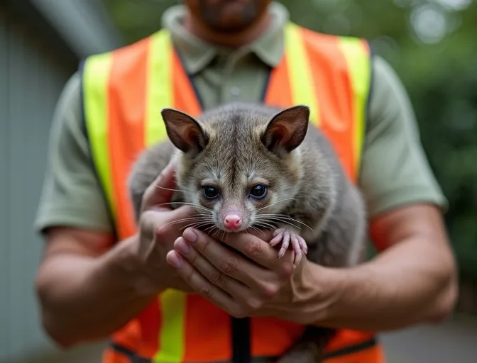 Animal handler safely recovering a deceased possum in Upwey